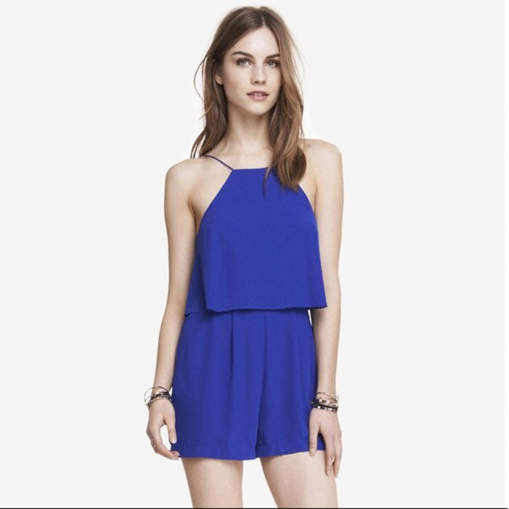 Express Royal Blue High Neck Strappy Romper